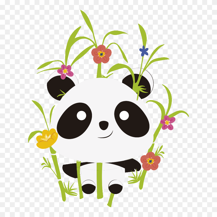 Pandas Blooming Trees Wild Animal Sticker - Cartoon Clipart