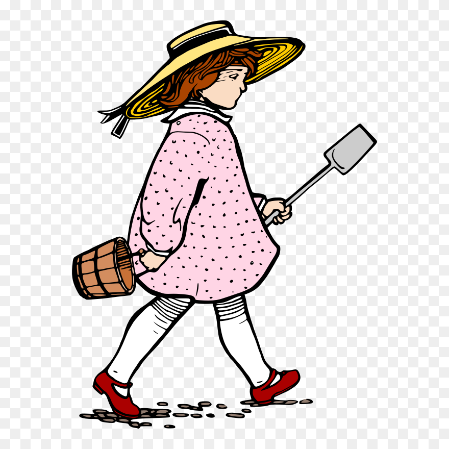 Girl Pail Shovel - Vintage Girl Illustration Victorian Clipart