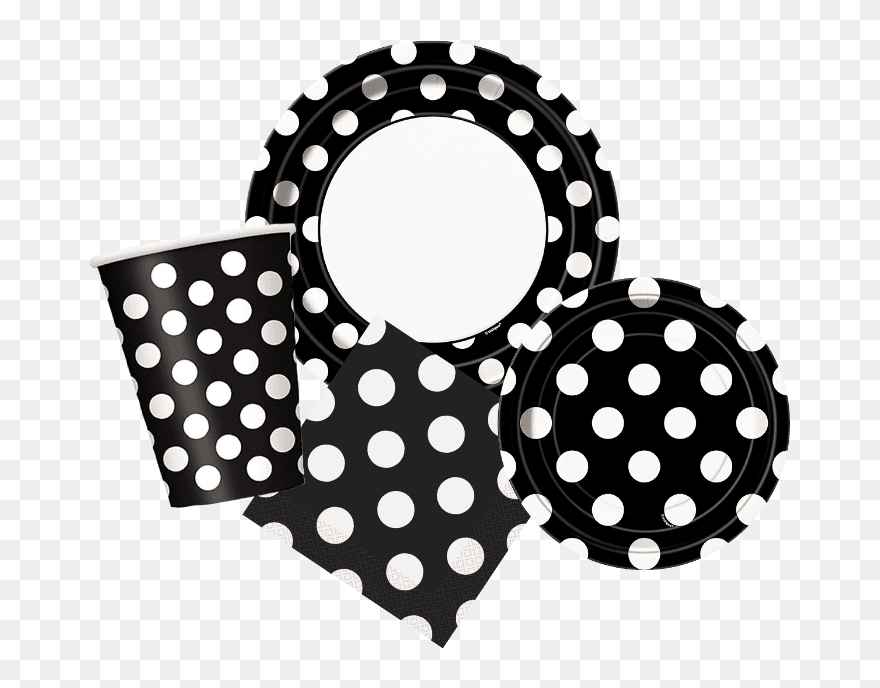 Midnight Black Gold Dots - Polka Dots Plates Black And White Clipart - Png Download
