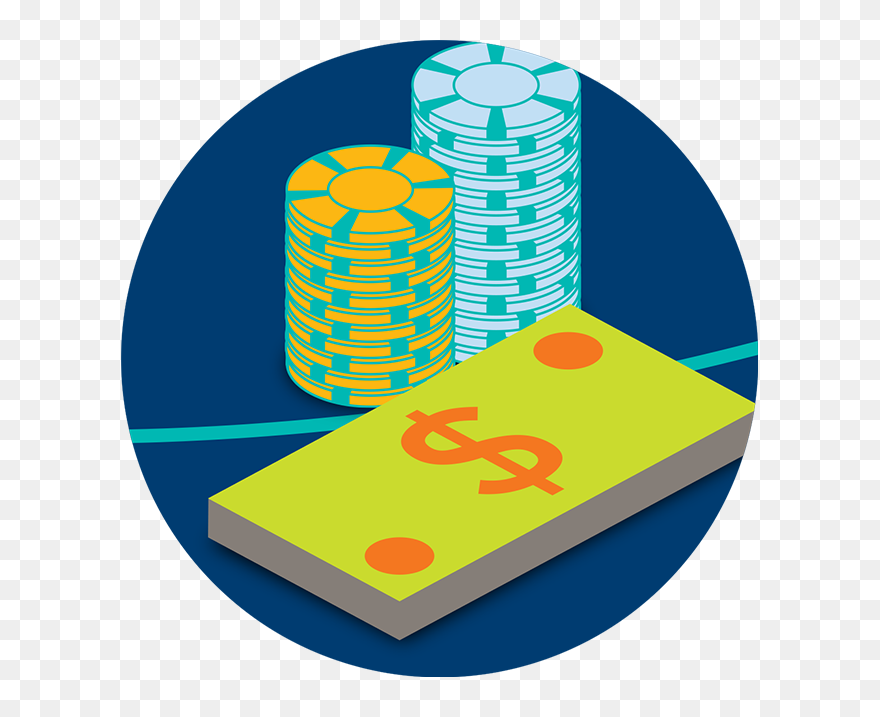 Two Stacks Of Poker Chips Next To A Stack Of Cash - Circle Clipart