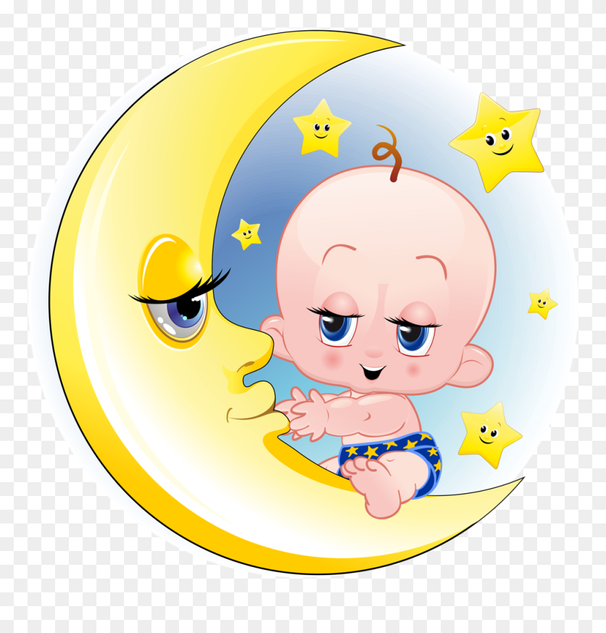Baby On Moon Clipart - Png Download
