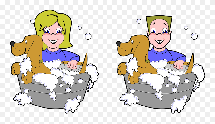 Clipart - Bathing The Dog Clipart - Png Download