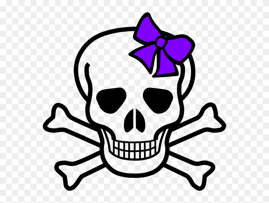 Skull With Bow Clip Art At Clker - Skull Drawing For Kids - Png Download