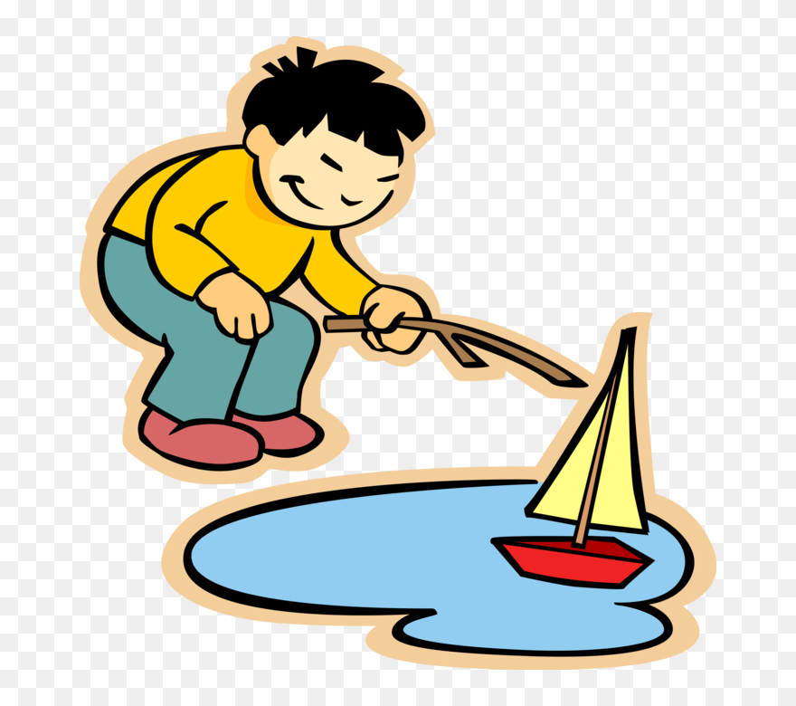 Vector Illustration Of Primary Or Elementary School - Play With A Boat Clipart - Png Download