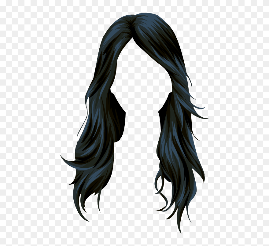 Wig Stardoll Long Hair Vector Black Clipart - Black Hair Clipart - Png Download