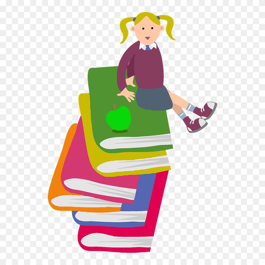 School Girl Sitting On Books Clipart - Book - Png Download
