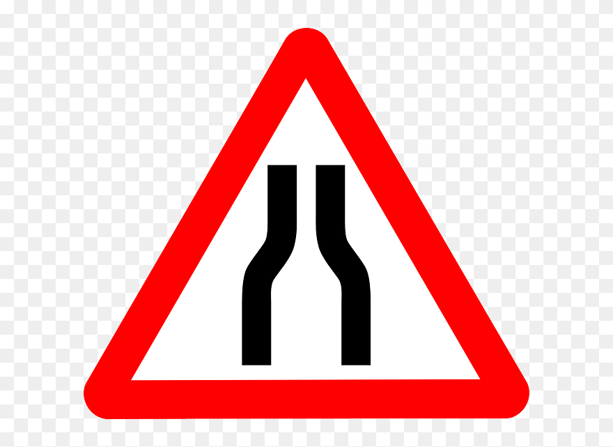 Car, Signs, Transportation, Road, Warning, Roadsigns - Narrow Road Sign Clipart