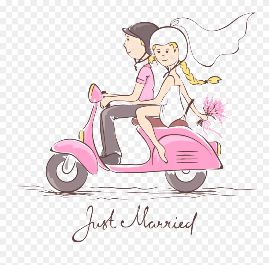 Scooter Wedding Bridegroom Motorcycle Invitation Couple - Just Married Clipart Png Transparent Png