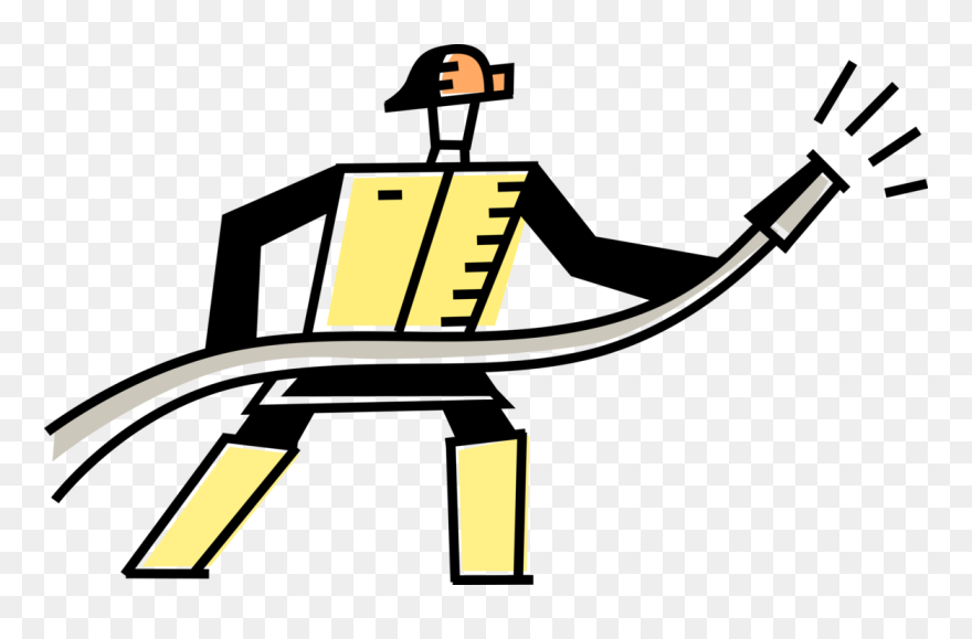 Vector Illustration Of Firefighter Fireman Fights Raging Clipart