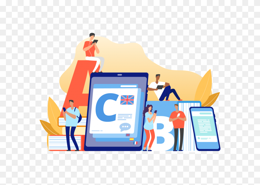 Online Language Learning - Vector Illustration People Learning English Clipart