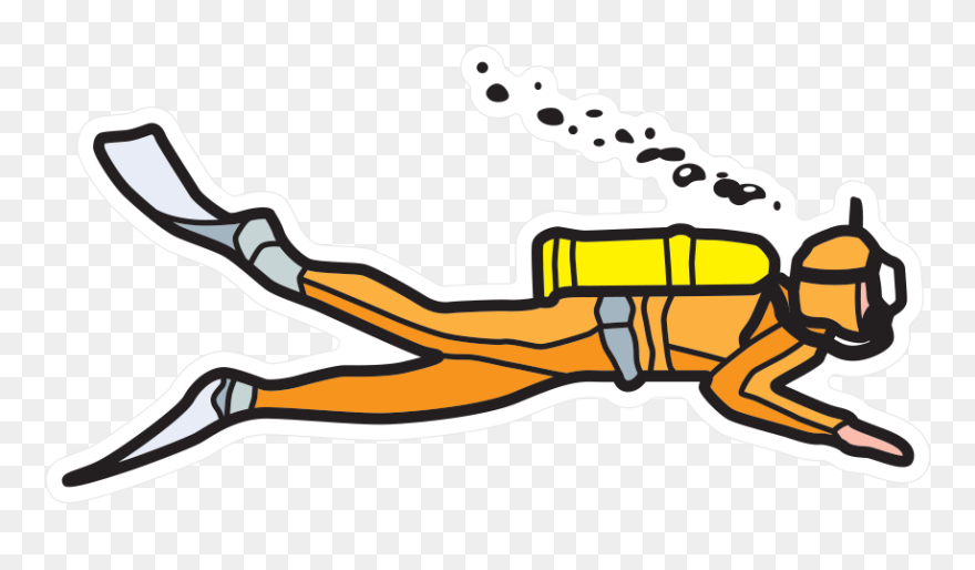Orange Scuba Diving Self Adhesive Sticker Clipart