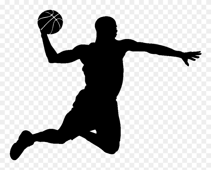 Basketball Player Slam Dunk Silhouette - Basketball Player Black And White Clipart