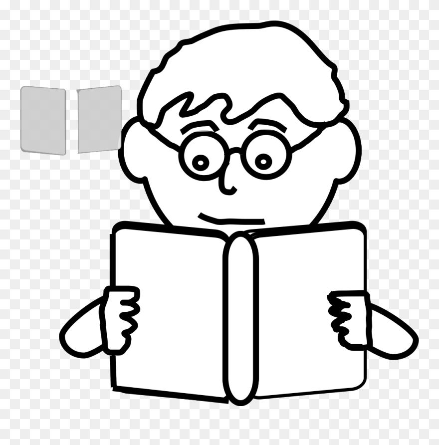 Boy Reading Clipart Black And White - Png Download