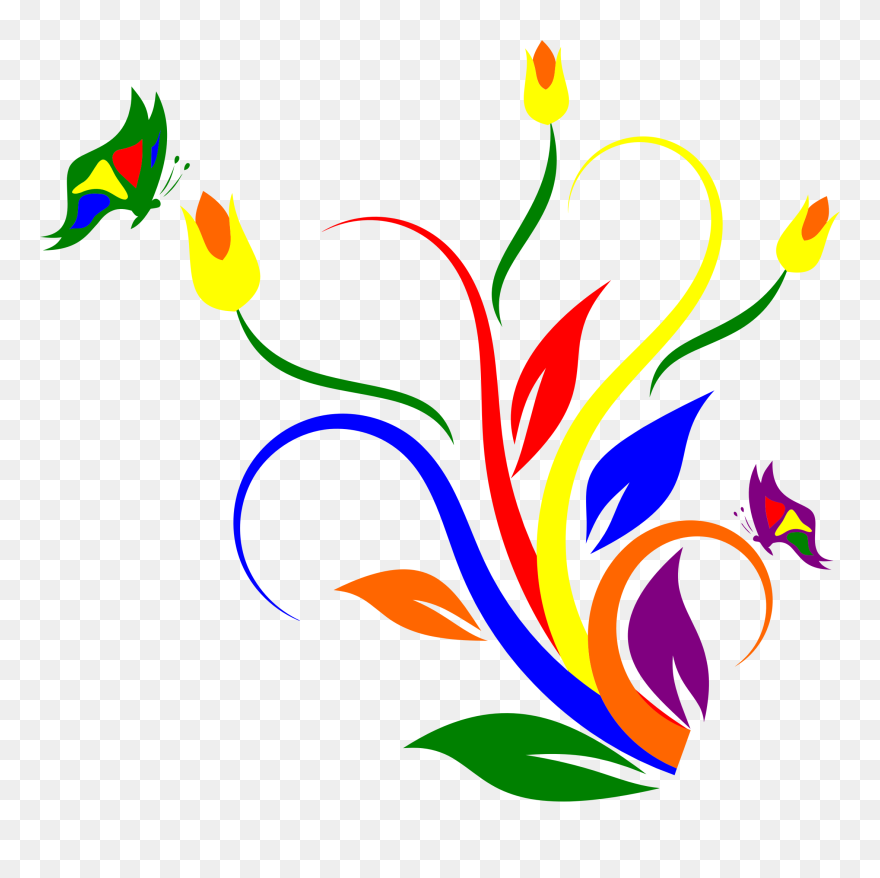 Beautiful Butterflies And Flowers Png - Butterfly Flower Clip Art Transparent Png