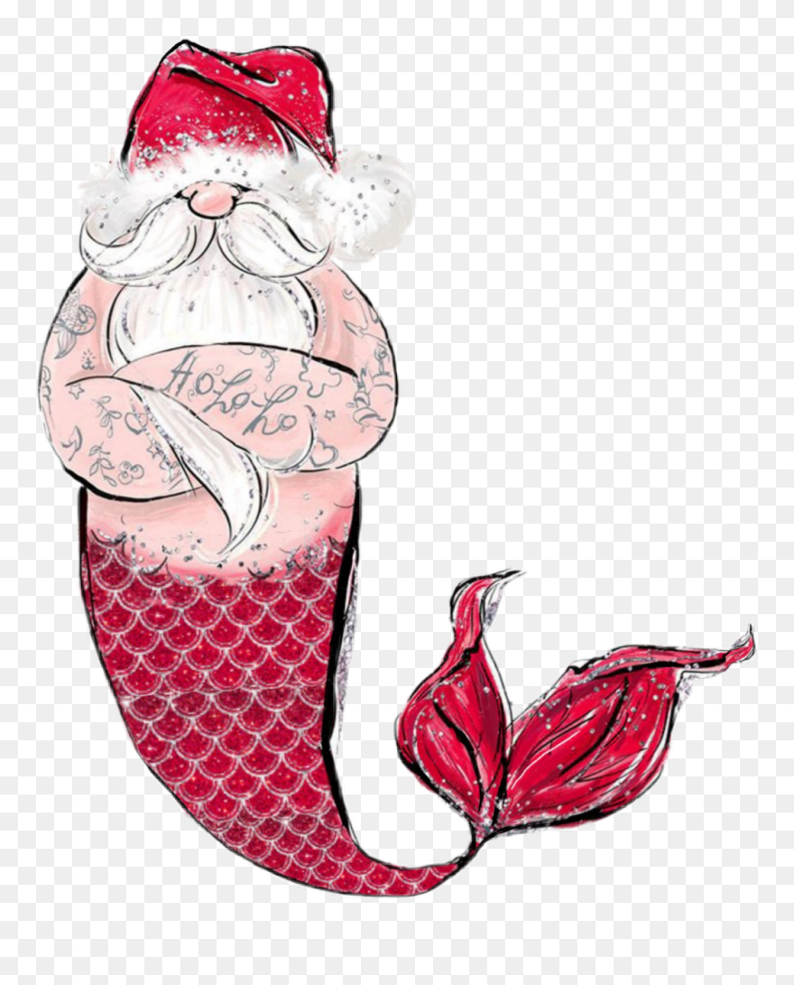 #santa #claus #christmas #mermaid #tattoos #pirate - Santa Claus Cartoon Merman Clipart