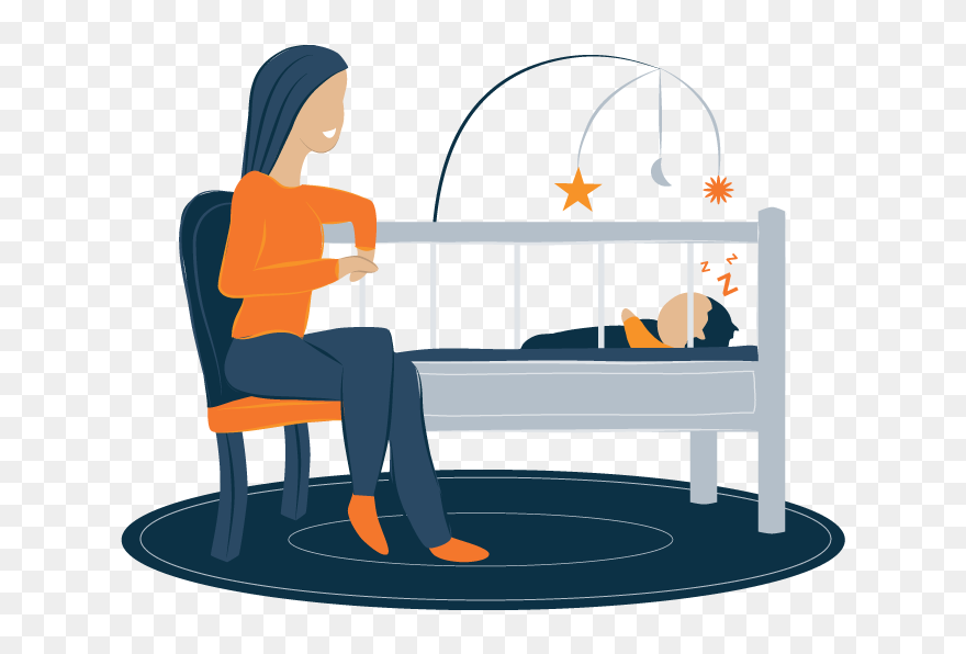 Mom Sitting By Baby"s Crib Illustration - Illustration Clipart