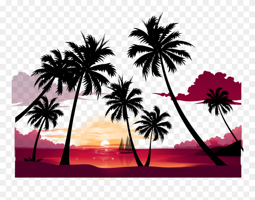 Sunset Palm Tree Clipart Image Transparent Stock Tree - Beach Sunset Background Png