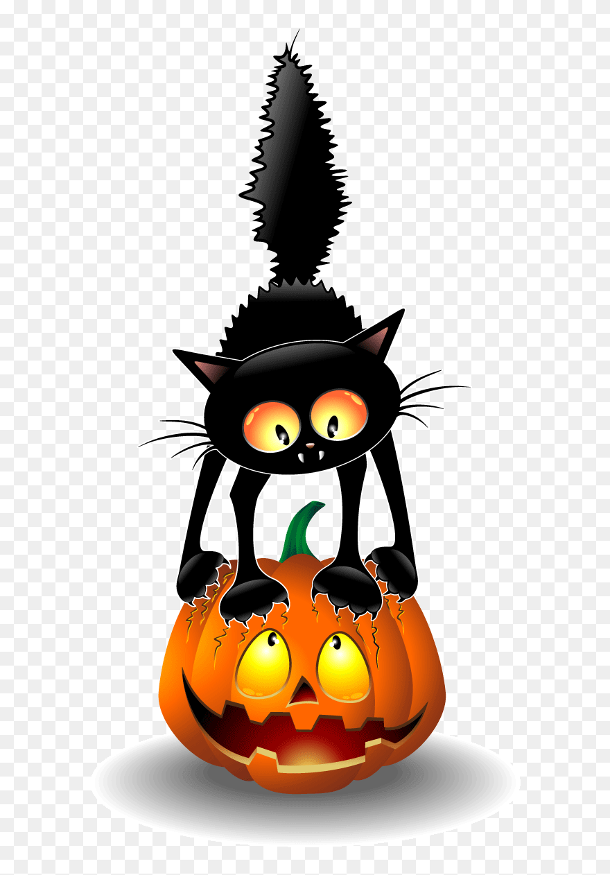 Black Cat Halloween Clip Art - Cartoon Cat Halloween Png Transparent Png