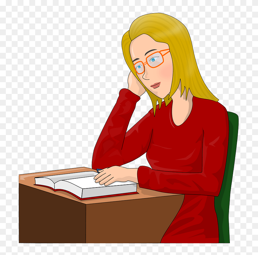Girl Studying Clipart - Cartoon - Png Download