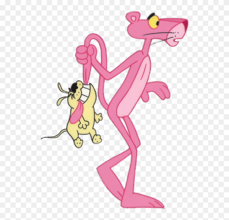 Dog Biting Pink Panther"s Tail - Cartoon Clipart