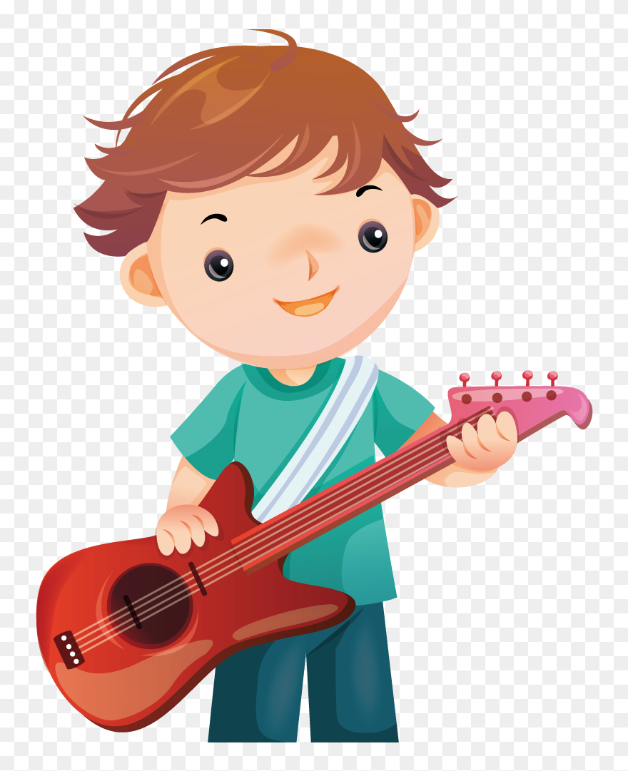 Boy Cartoon Guitar Instrument Musical Playing Clipart - Play A Musical Instrument Cartoon - Png Download