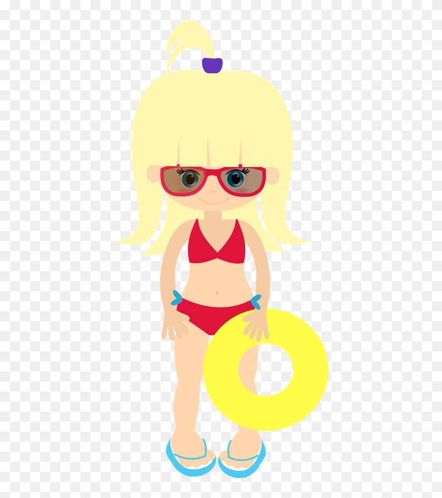 Clipart Cute Vector Girls Pool Party Clipart - Png Download