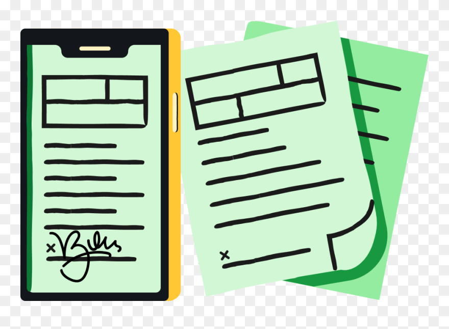 Illustration Of A Phone With A Signed Document, Next Clipart