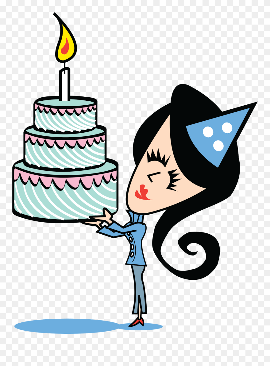 Drawing Cake Bday, Picture - Girl With Birthday Cake Cartoon Clipart