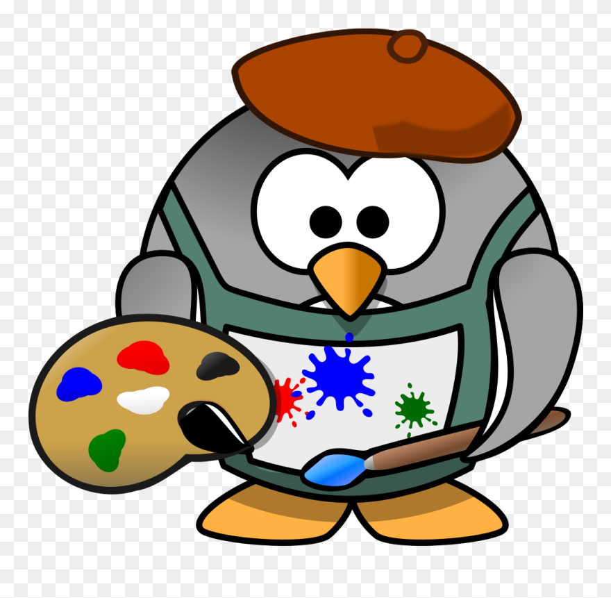 Artist Penguin Svg Clip Arts - Penguin With Paint Brush - Png Download