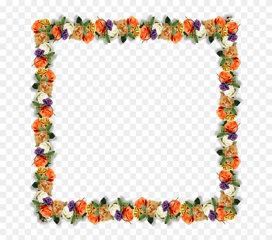 Floral Border Frame 3d Shadows Petals Roses - Flower Border Design 3d Clipart