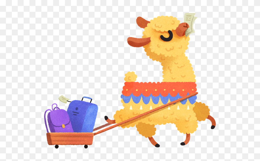 Illustration Of An Alpaca Leaving For A Trip - Traveling Llama Cartoon Clipart