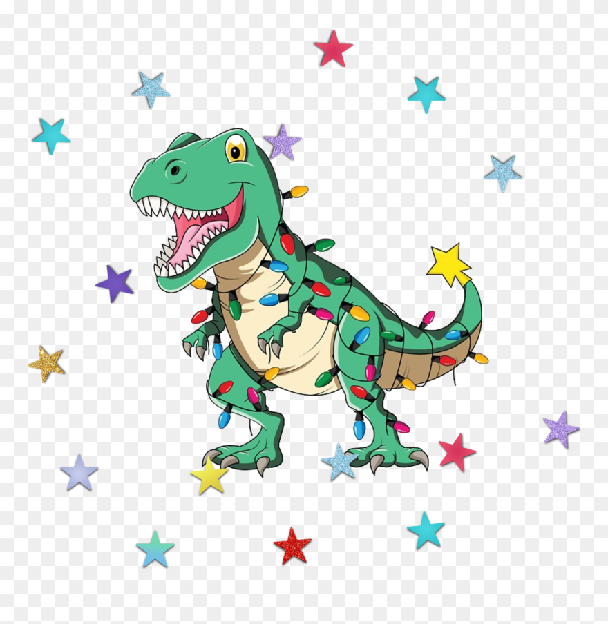 #t-rex #christmaslights #dinosaur #stars #christmas - Cartoon Clipart