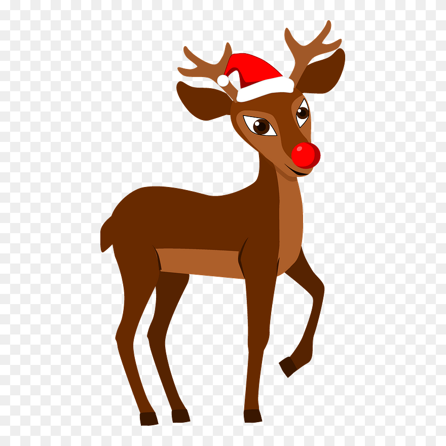 Red Nosed Christmas Reindeer Rudolph Clipart - Cartoon - Png Download