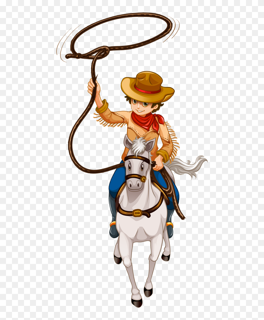 Cowboy E Cowgirl - Cartoon Of Man Riding Horse Clipart