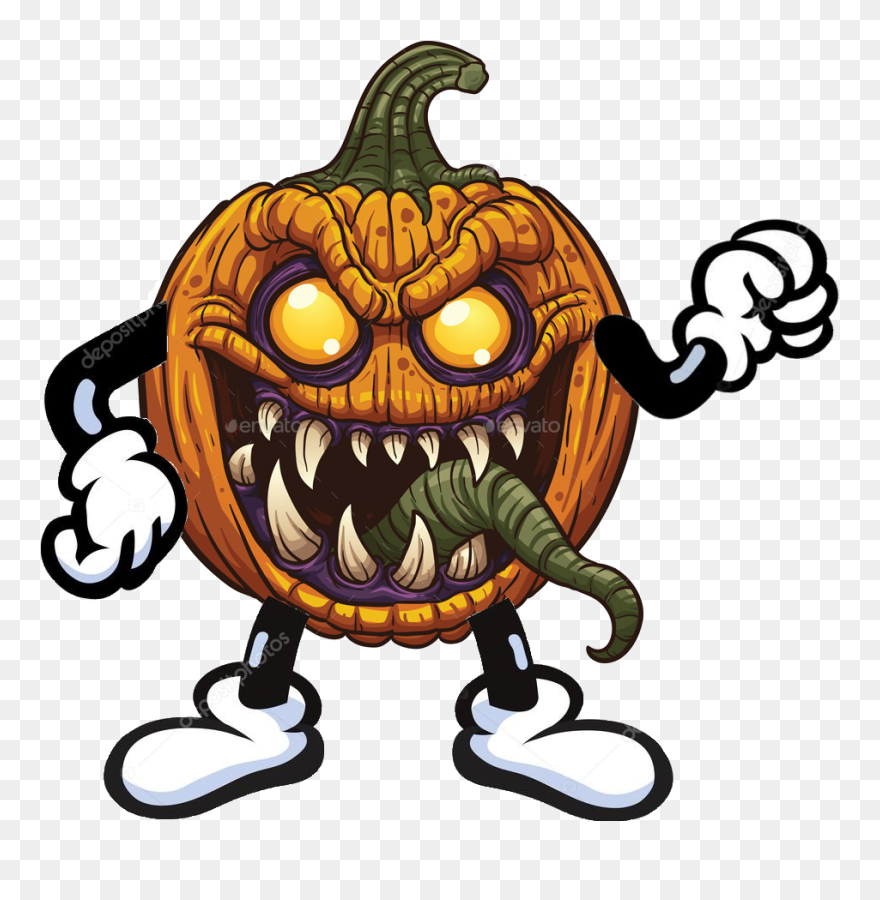Kürbis Monster - Halloween Cartoon Scary Pumpkin Clipart