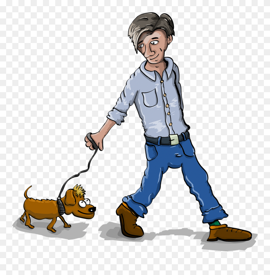 Transparent Cartoon Man Walking Dog Clipart