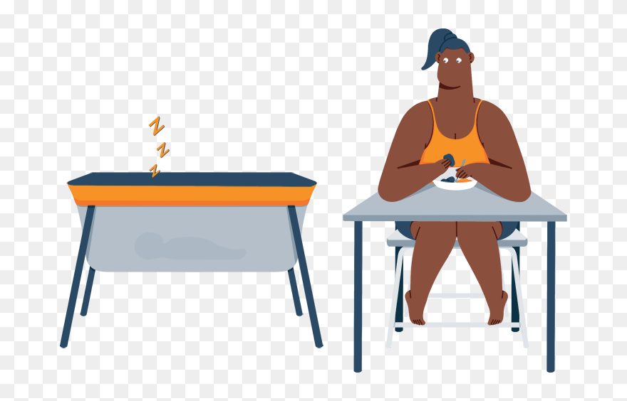 Mom Having A Lunch While Baby Is Sleeping In A Portable - End Table Clipart