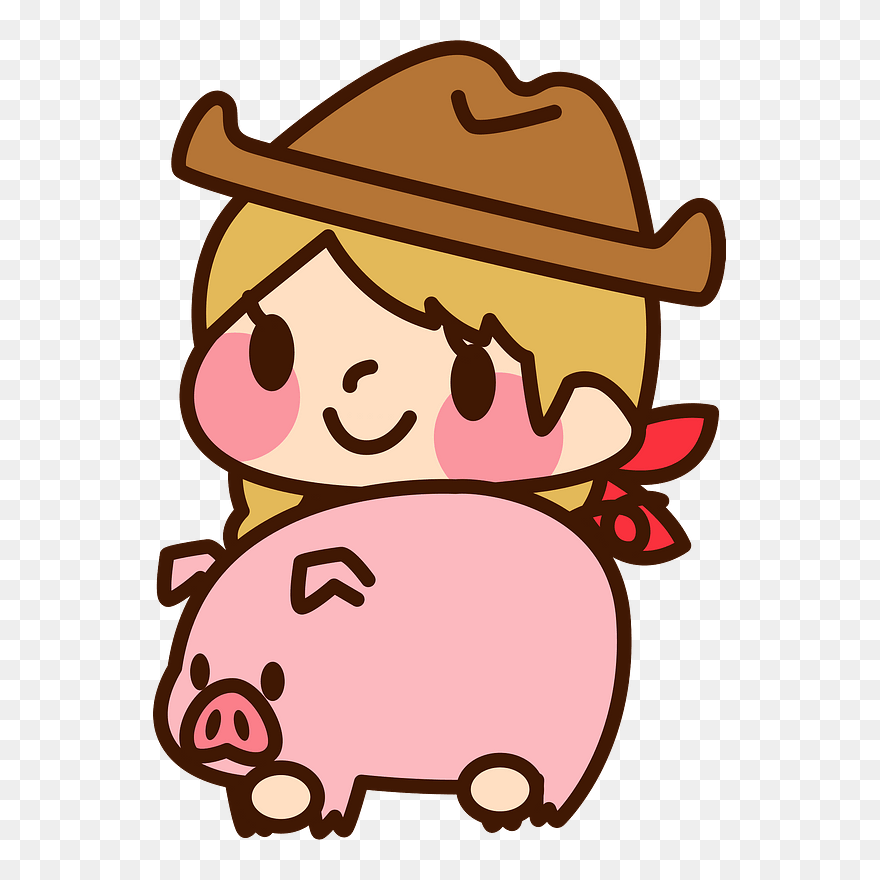 Cowgirl With Piglet Clipart - Clip Art - Png Download