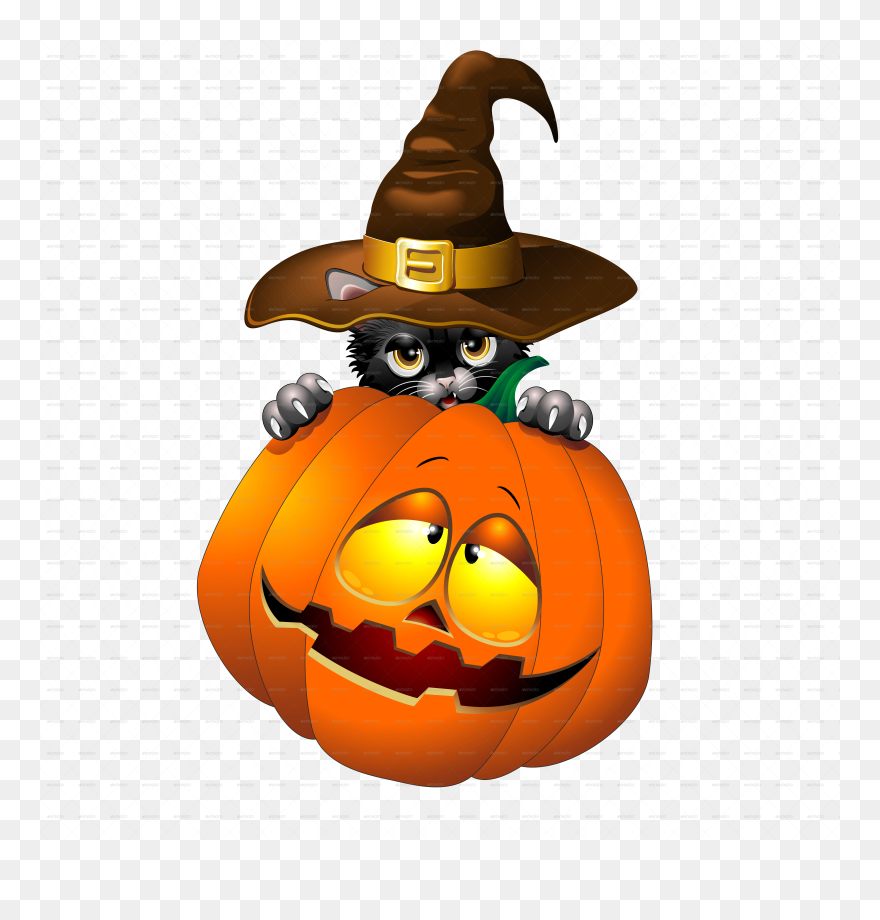 Black Cat Pumpkin Halloween Clip Art - Png Download