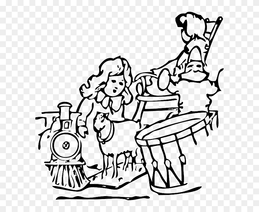 Black, Outline, People, Kid, Girl, Kids, White, Cartoon - Clip Art Toys Black And White - Png Download