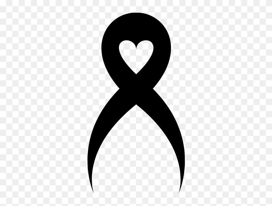 Ribbon White Cliparts - Black Ribbon With Heart - Png Download