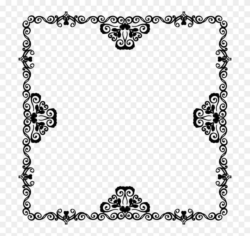 Line Art,ornament,rectangle - Flower Frame Png Black Clipart