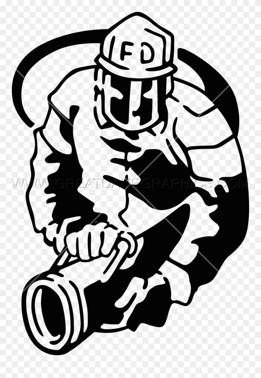 Firefighter Clipart Hose Silhouette - Fireman With Hose Clipart - Png Download