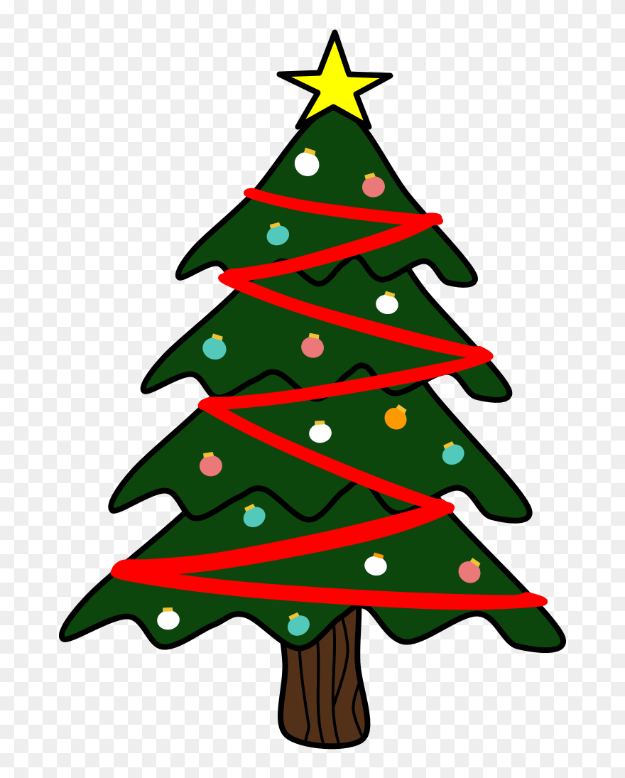 Christmas Tree, Red Garland - Christmas Tree Cartoon Png Clipart