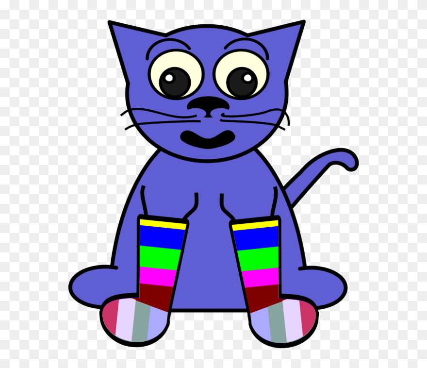 Cartoon Cat In Rainbow Socks - Clipart Sock - Png Download