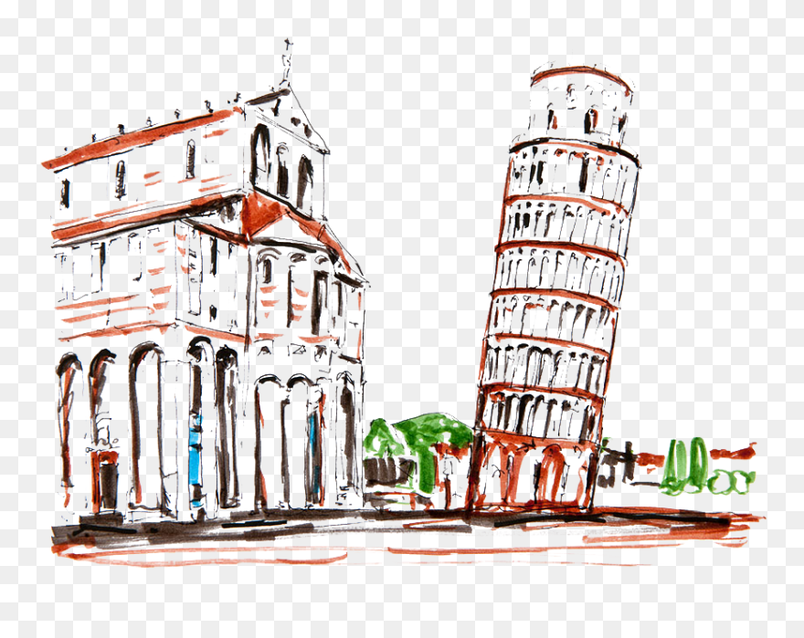 Download Leaning Tower Of Pisa Drawing Italy Architecture - Leaning Tower Of Pisa Drawing Italy Png Clipart