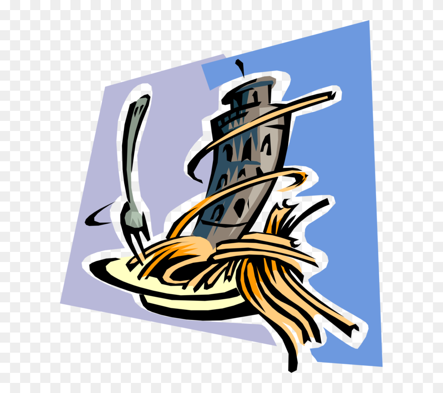 Vector Illustration Of Italian Pasta Spaghetti Dinner - Leaning Tower Of Pisa Clipart - Png Download