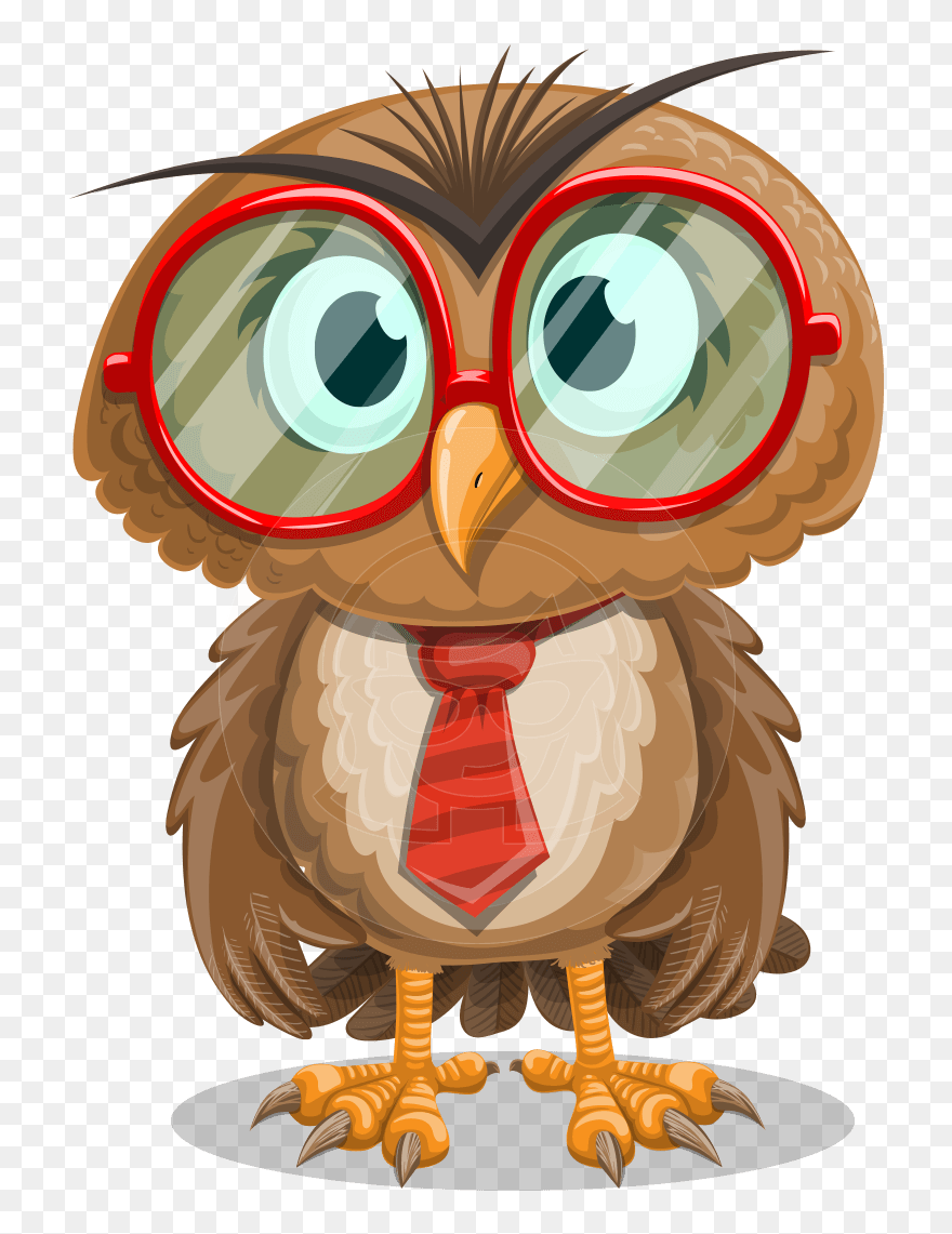 Owl Clipart Vector Clip Cartoon Character Glasses Funny - Owl Cartoon Character - Png Download