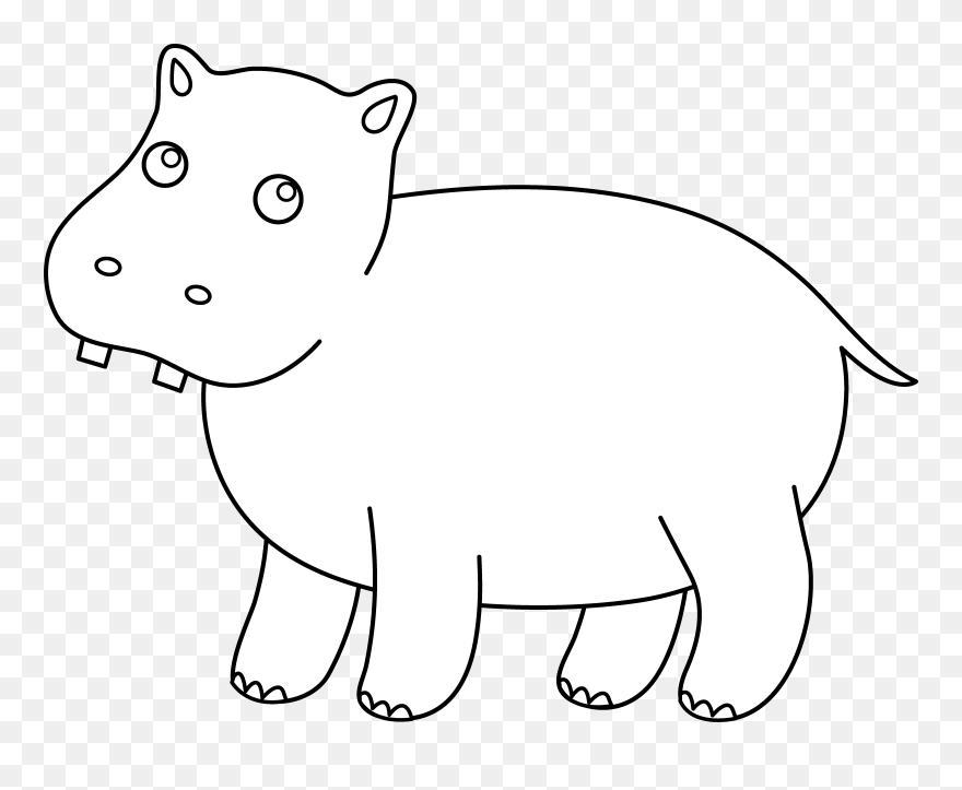 Cute Hippo Coloring Page - Cartoon Clipart