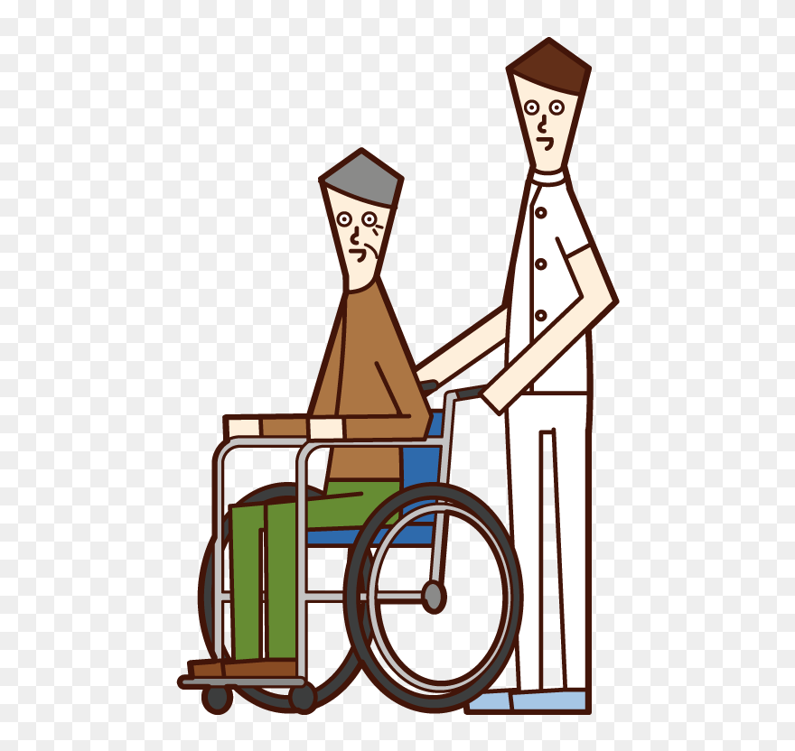 Illustration Of A Care Worker Pushing A Wheelchair - Woman Clipart